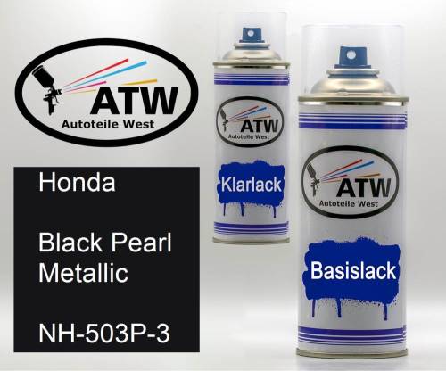 Honda, Black Pearl Metallic, NH-503P-3: 400ml Sprühdose + 400ml Klarlack - Set, von ATW Autoteile West.